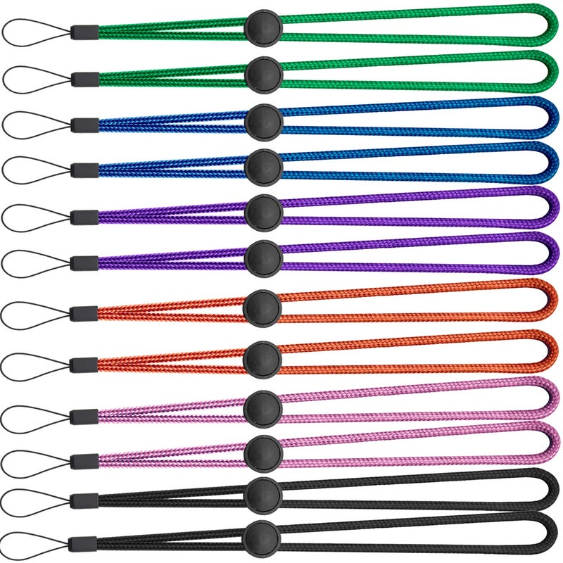 YOUOWO Wrist Lanyard 6 Colours Adjustable Length,Small Strap 12 Pcs Short Lanyard For Keys Phone Cases Keychain USB,Pink,Green,Blue,Orange,Purple,Black - Image 2